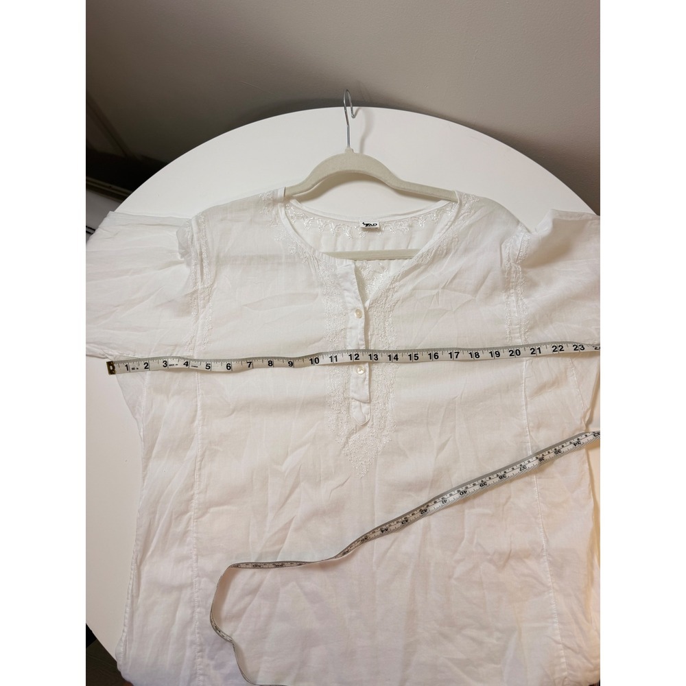TAD‎ Tunic Women XL White Excellent Embroidered Henley Boho Long Sleeve Blouse - Picture 7 of 9